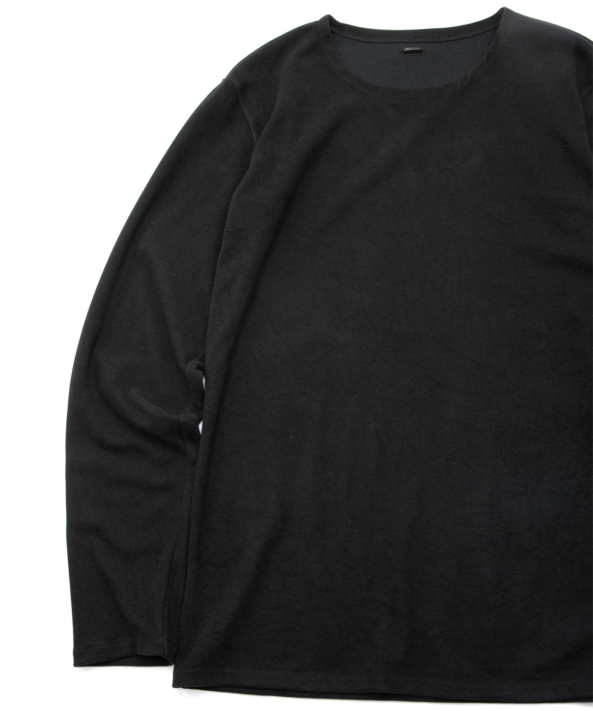 アクリル レーヨン ナイロン ストレッチ ポンチ L/S クルーネック T シャツ - BLACK