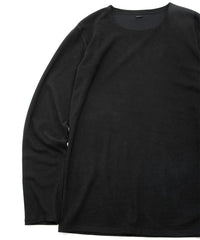 アクリル レーヨン ナイロン ストレッチ ポンチ L/S クルーネック T シャツ - BLACK