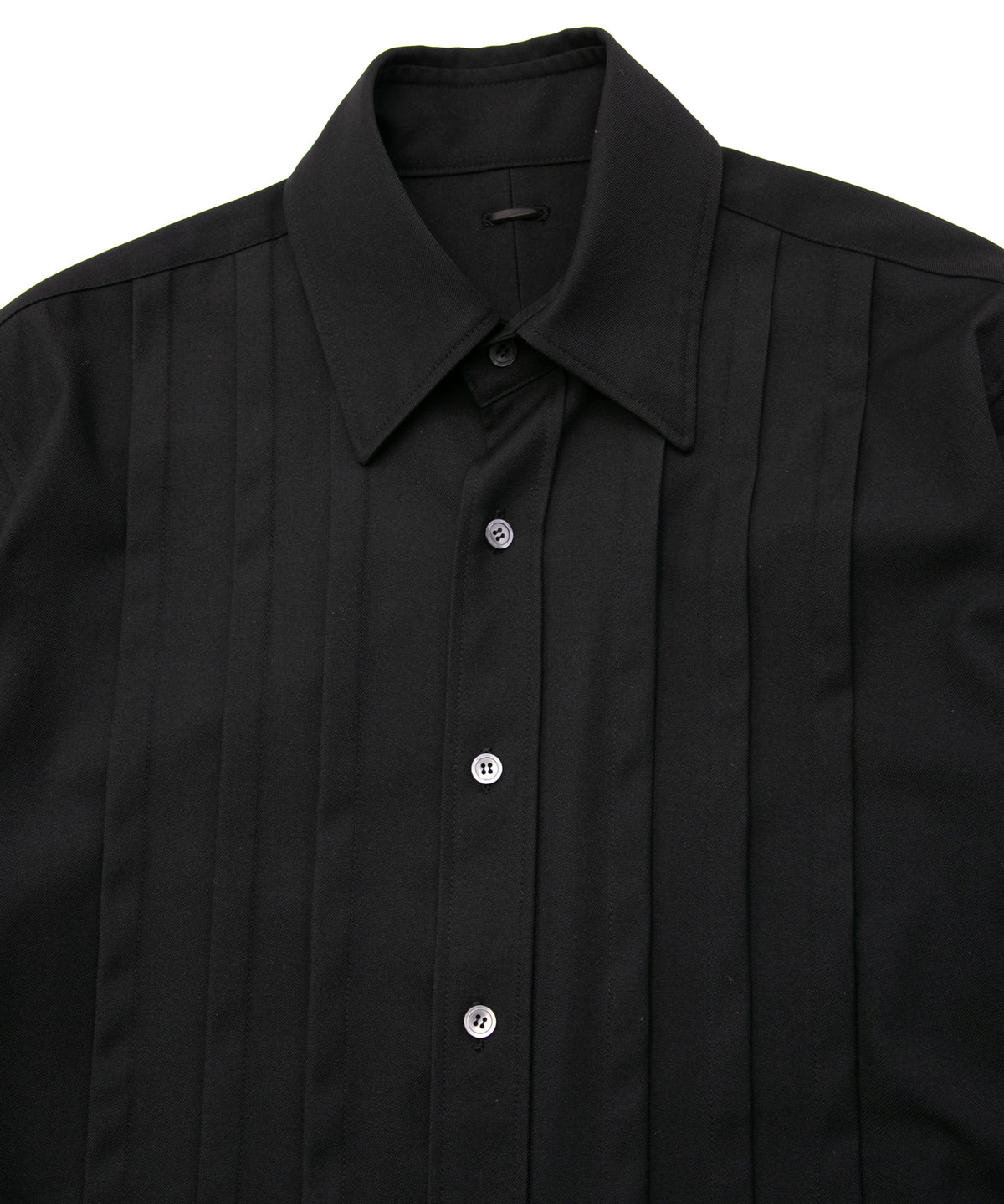 Polyester Rayon 4Way Stretch Twill Pleated Shirts - BLACK