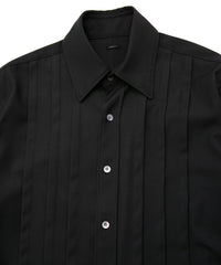 Polyester Rayon 4Way Stretch Twill Pleated Shirts - BLACK