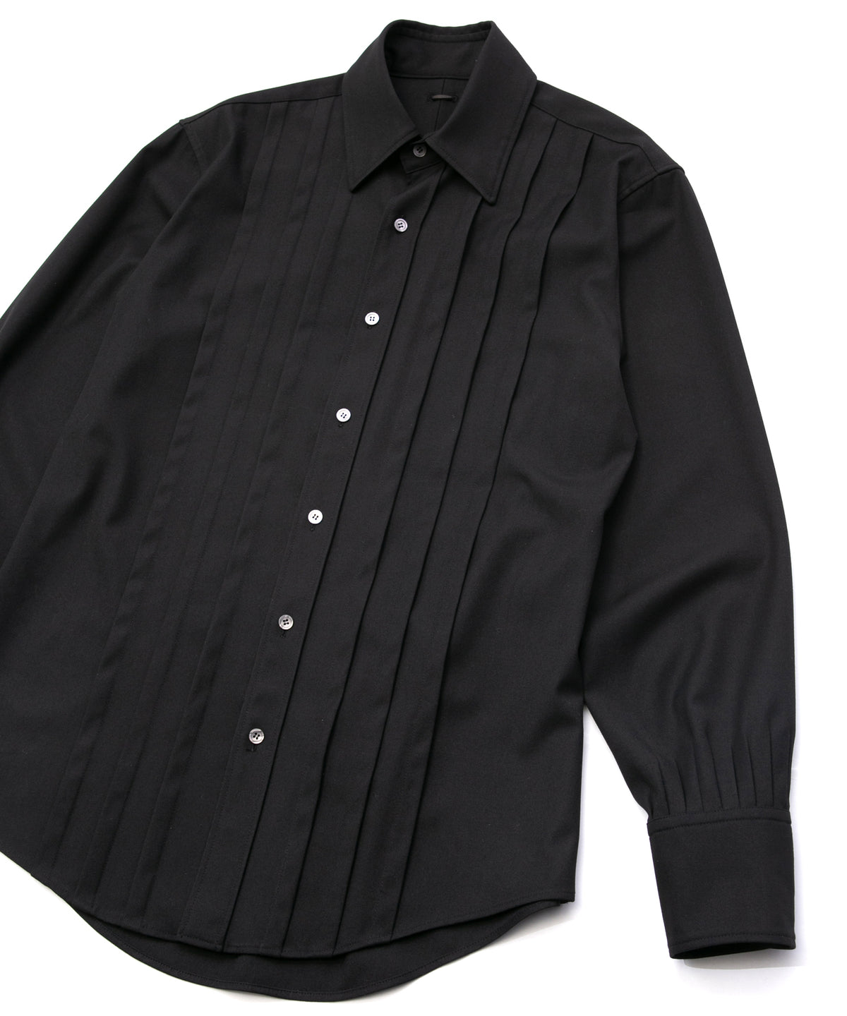 Polyester Rayon 4Way Stretch Twill Pleated Shirts - BLACK