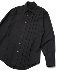 Polyester Rayon 4Way Stretch Twill Pleated Shirts - BLACK