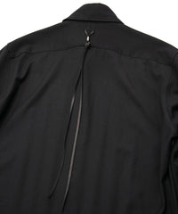 Polyester Rayon 4Way Stretch Twill Pleated Shirts - BLACK