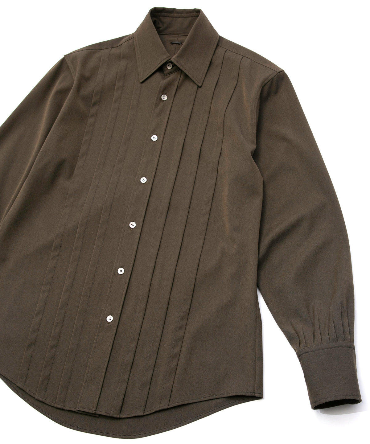 Polyester Rayon 4Way Stretch Twill Pleated Shirts - KHAKI
