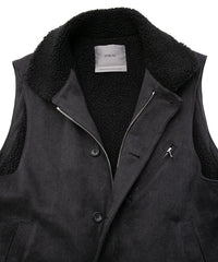 Sulfur Dyed Cotton Linen Washer Deck Vest - BLACK