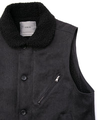 Sulfur Dyed Cotton Linen Washer Deck Vest - BLACK
