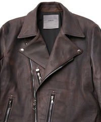 白鞣し × ベジタブルタンニン鞣し カーフ スキン Burning dyed - 燃焼製品染め HI-FLYER ダブルライダースジャケット - IRON RUST