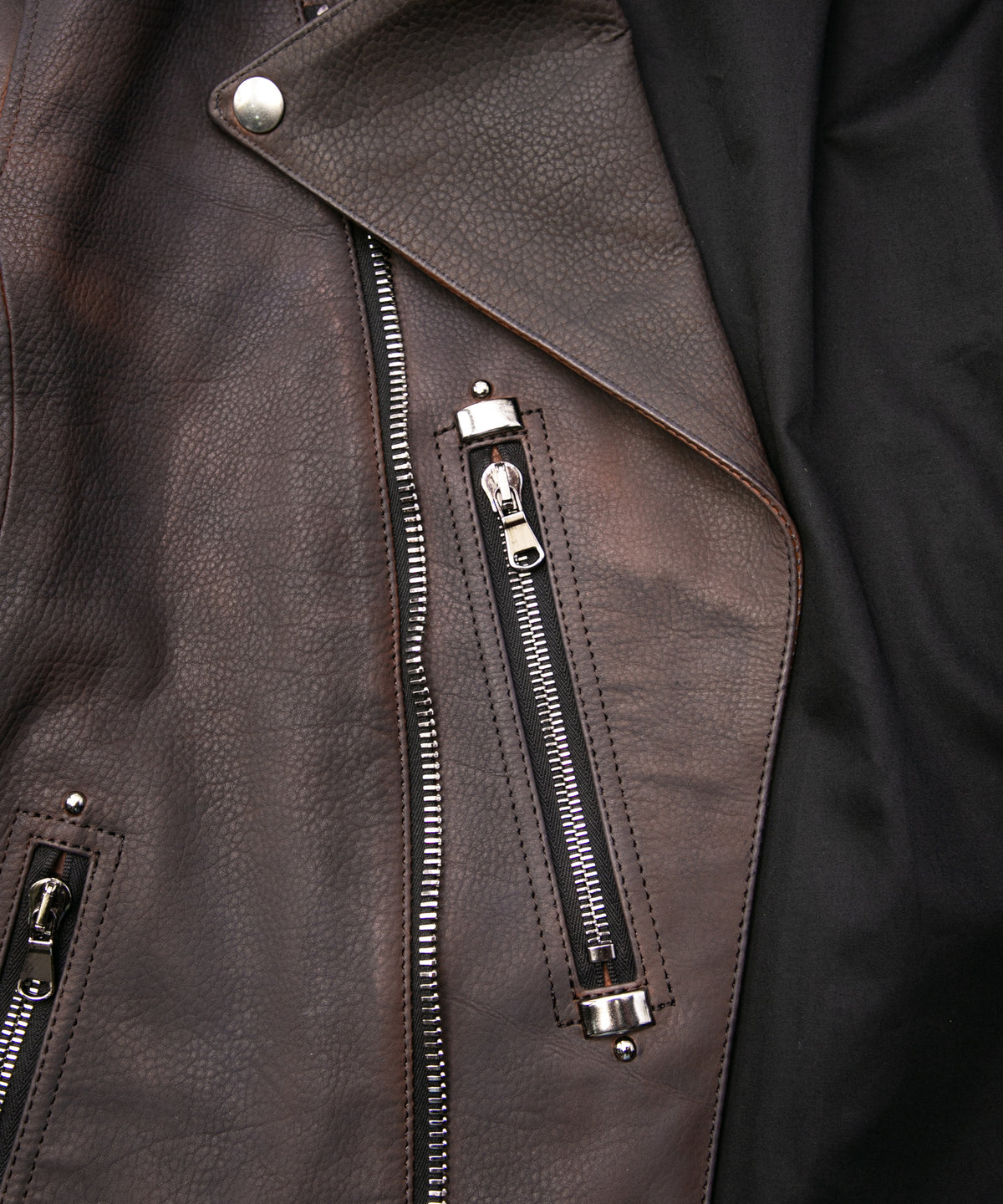 白鞣し × ベジタブルタンニン鞣し カーフ スキン Burning dyed - 燃焼製品染め HI-FLYER ダブルライダースジャケット - IRON RUST