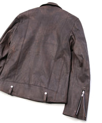 白鞣し × ベジタブルタンニン鞣し カーフ スキン Burning dyed - 燃焼製品染め HI-FLYER ダブルライダースジャケット - IRON RUST