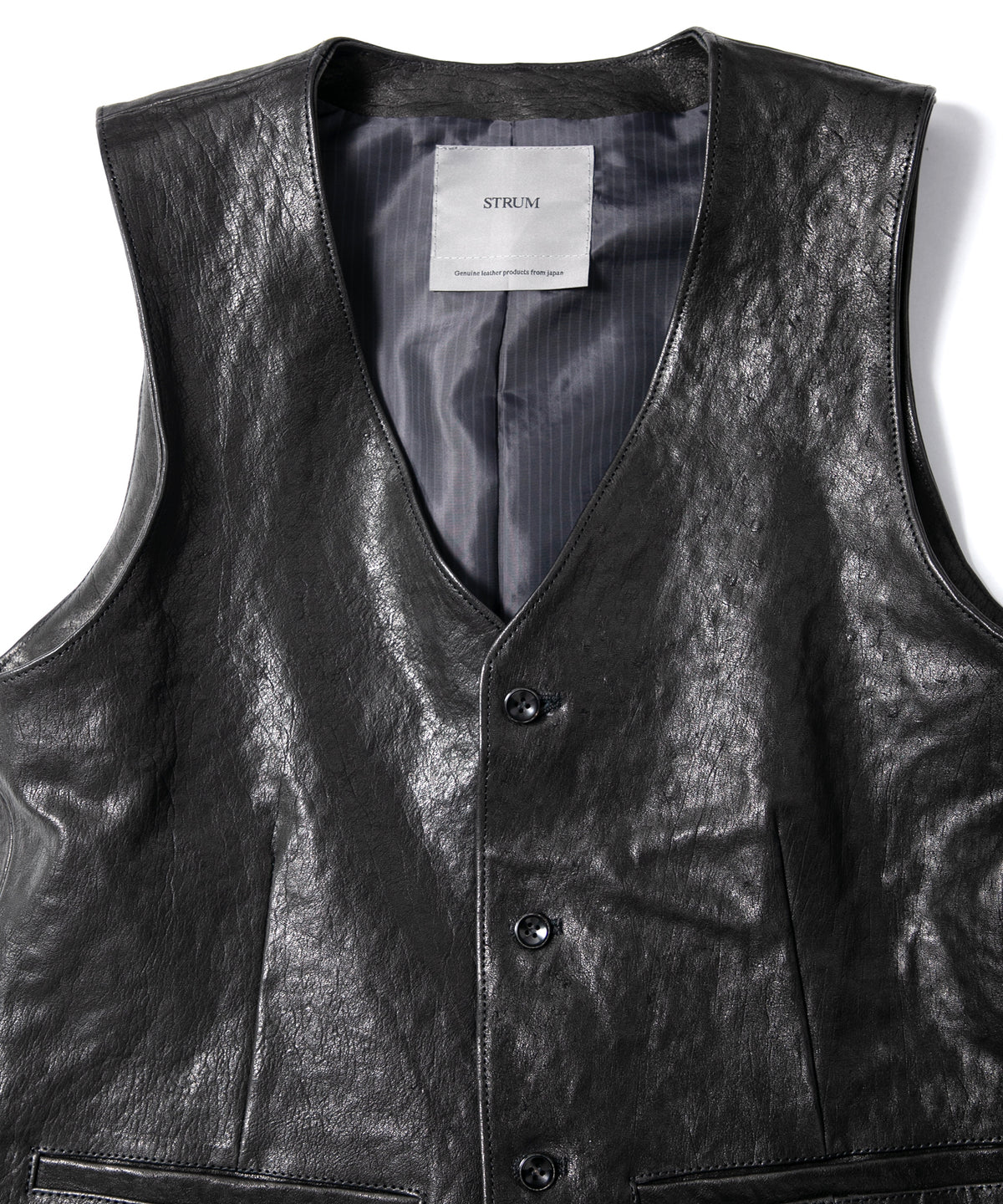 Pit Vegetable Full Tanned Shrunken Horsehide ROVER Tailored Vest - BLACK