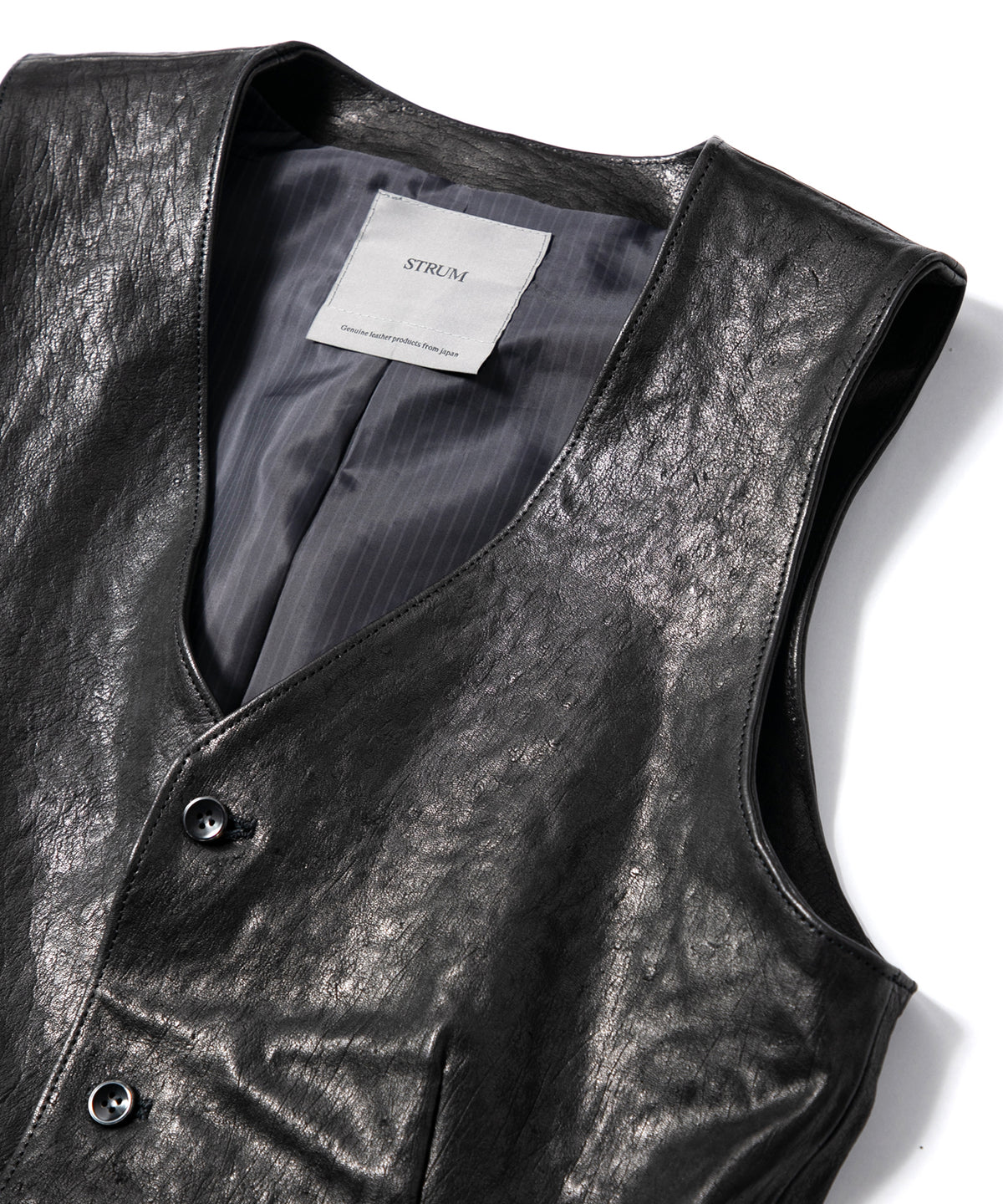 Pit Vegetable Full Tanned Shrunken Horsehide ROVER Tailored Vest - BLACK
