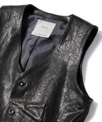 Pit Vegetable Full Tanned Shrunken Horsehide ROVER Tailored Vest - BLACK