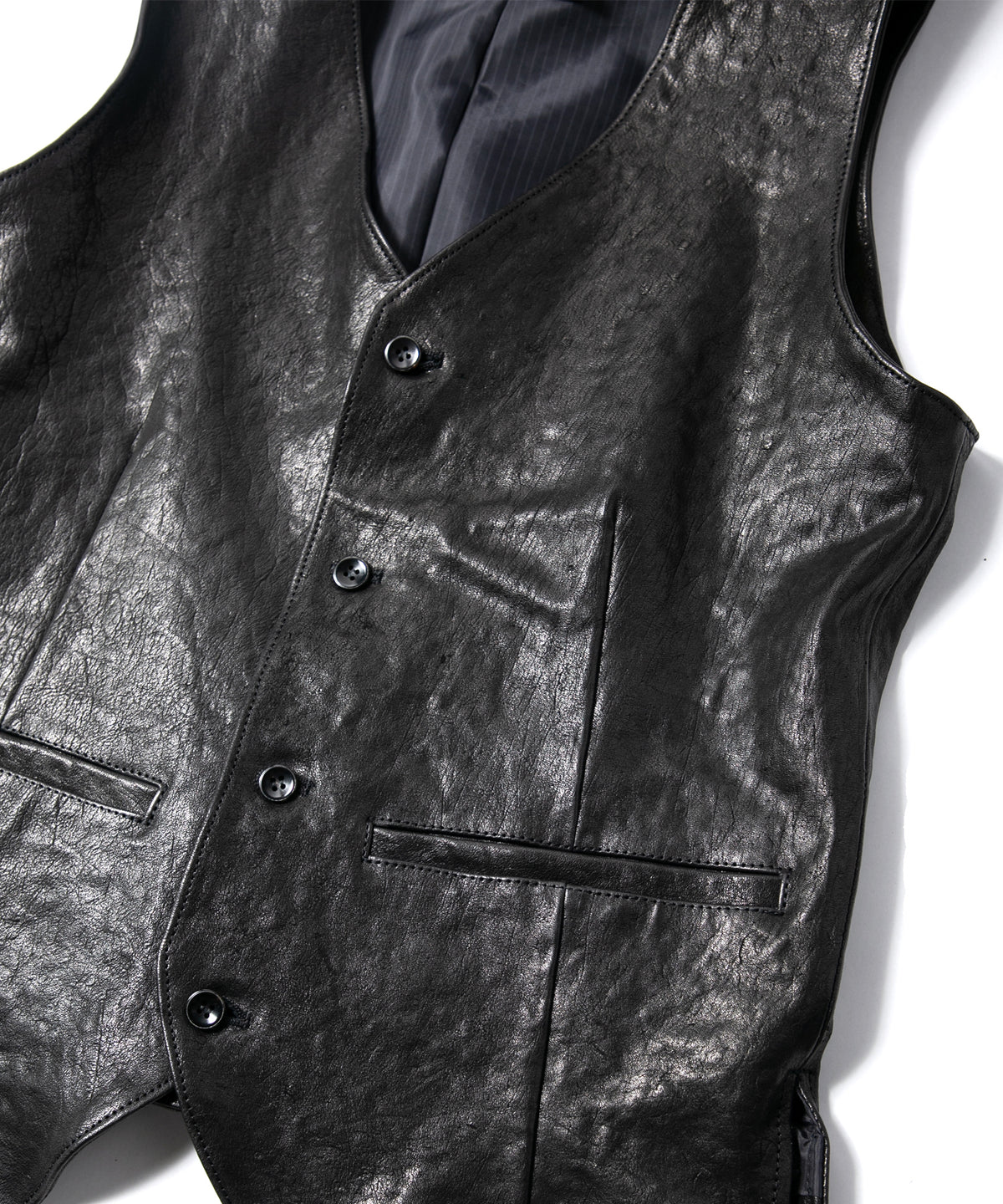 Pit Vegetable Full Tanned Shrunken Horsehide ROVER Tailored Vest - BLACK