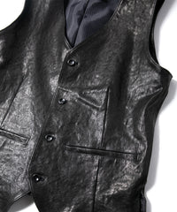 Pit Vegetable Full Tanned Shrunken Horsehide ROVER Tailored Vest - BLACK