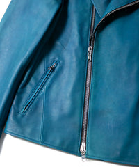 ハイブリッド タンニン鞣し カーフスキン 燃焼製品染め Burning Dyed  TRIGGER ダブルライダースジャケット- TOURMALINE BLUE