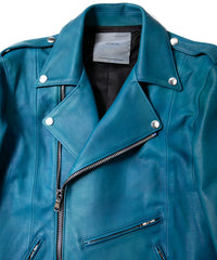 Hybrid Vegetable Tanned Calfskin Garment Burning Dyed ROM Double Riders - TOURMALINE BLUE
