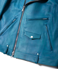 Hybrid Vegetable Tanned Calfskin Garment Burning Dyed ROM Double Riders - TOURMALINE BLUE