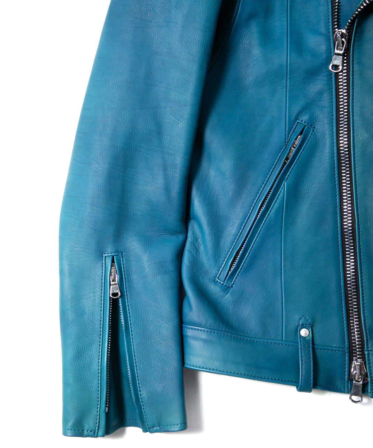 Hybrid Vegetable Tanned Calfskin Garment Burning Dyed ROM Double Riders - TOURMALINE BLUE