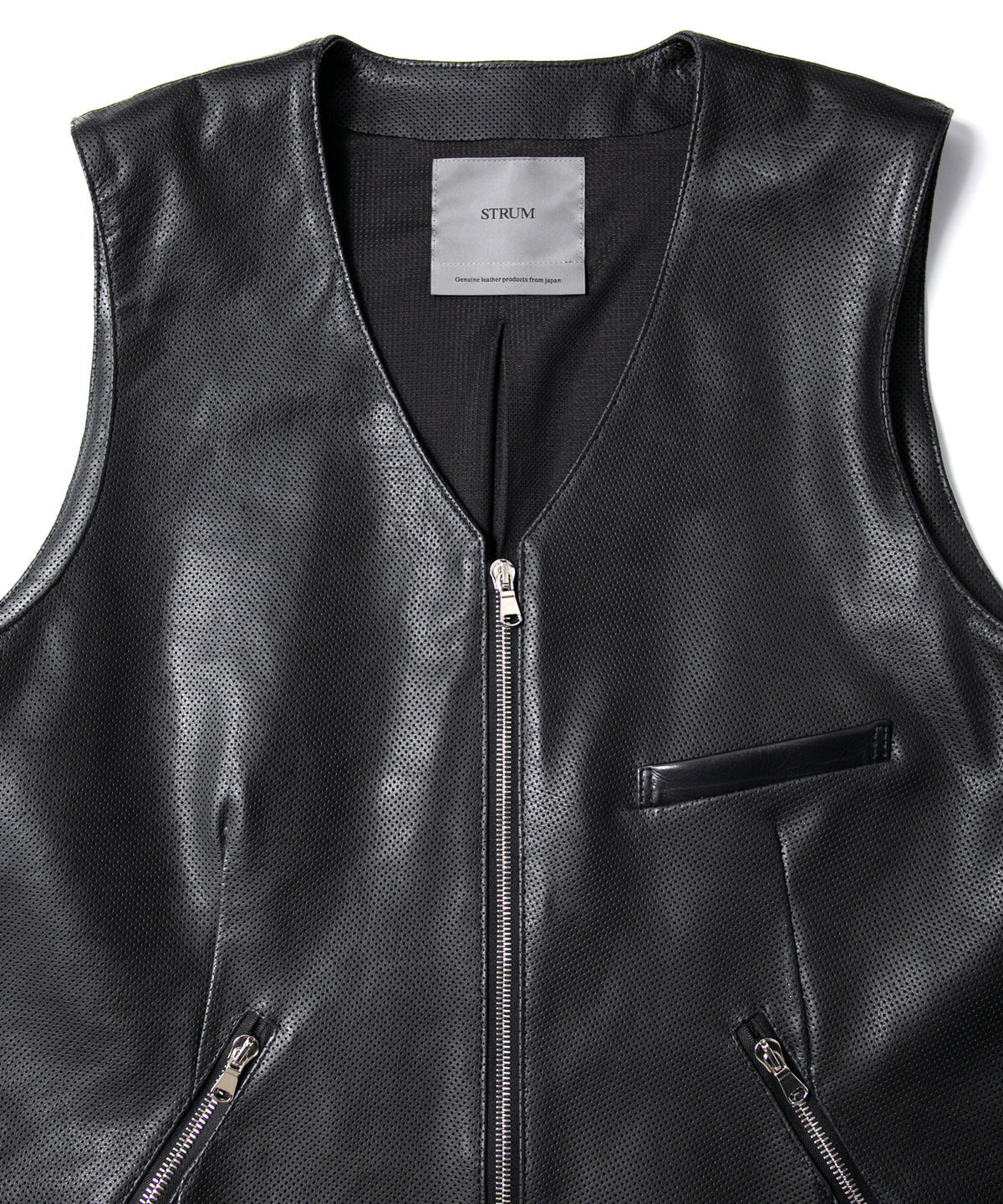 Hole-Punched Oil Calfskin BENNY Zipup Vest - BLACK