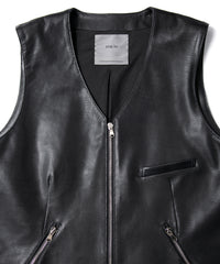 Hole-Punched Oil Calfskin BENNY Zipup Vest - BLACK