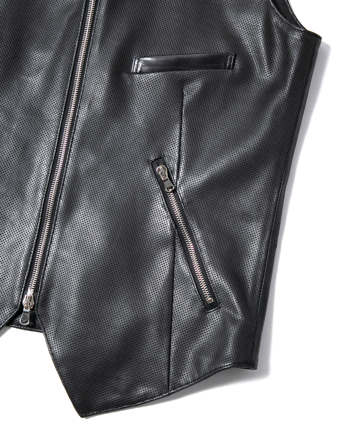 Hole-Punched Oil Calfskin BENNY Zipup Vest - BLACK