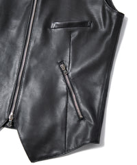 Hole-Punched Oil Calfskin BENNY Zipup Vest - BLACK
