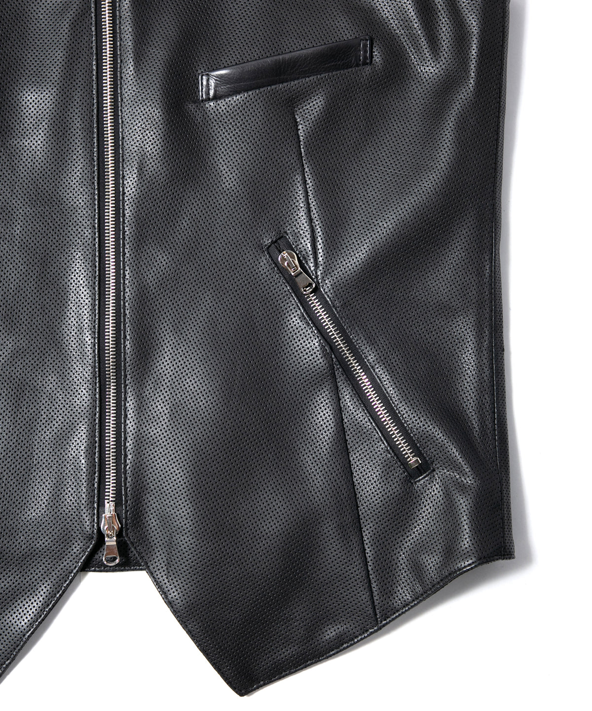 Hole-Punched Oil Calfskin BENNY Zipup Vest - BLACK