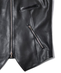 Hole-Punched Oil Calfskin BENNY Zipup Vest - BLACK