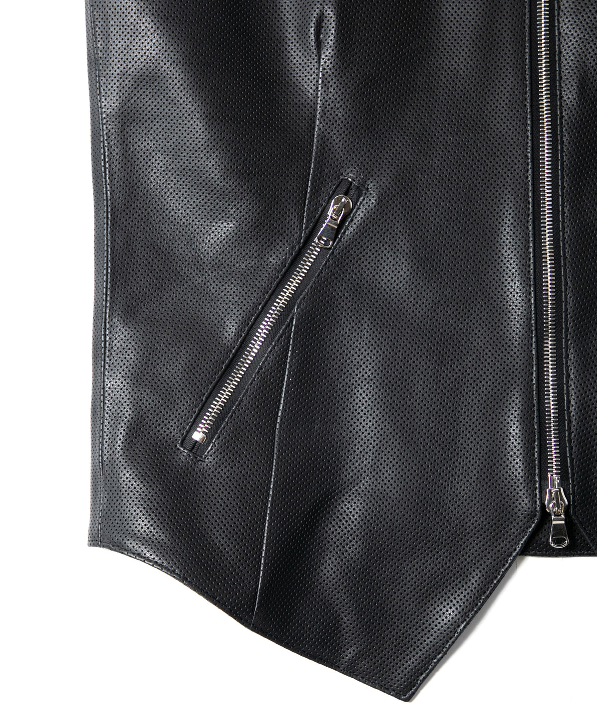 Hole-Punched Oil Calfskin BENNY Zipup Vest - BLACK