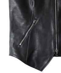 Hole-Punched Oil Calfskin BENNY Zipup Vest - BLACK