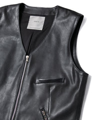 Hole-Punched Oil Calfskin BENNY Zipup Vest - BLACK