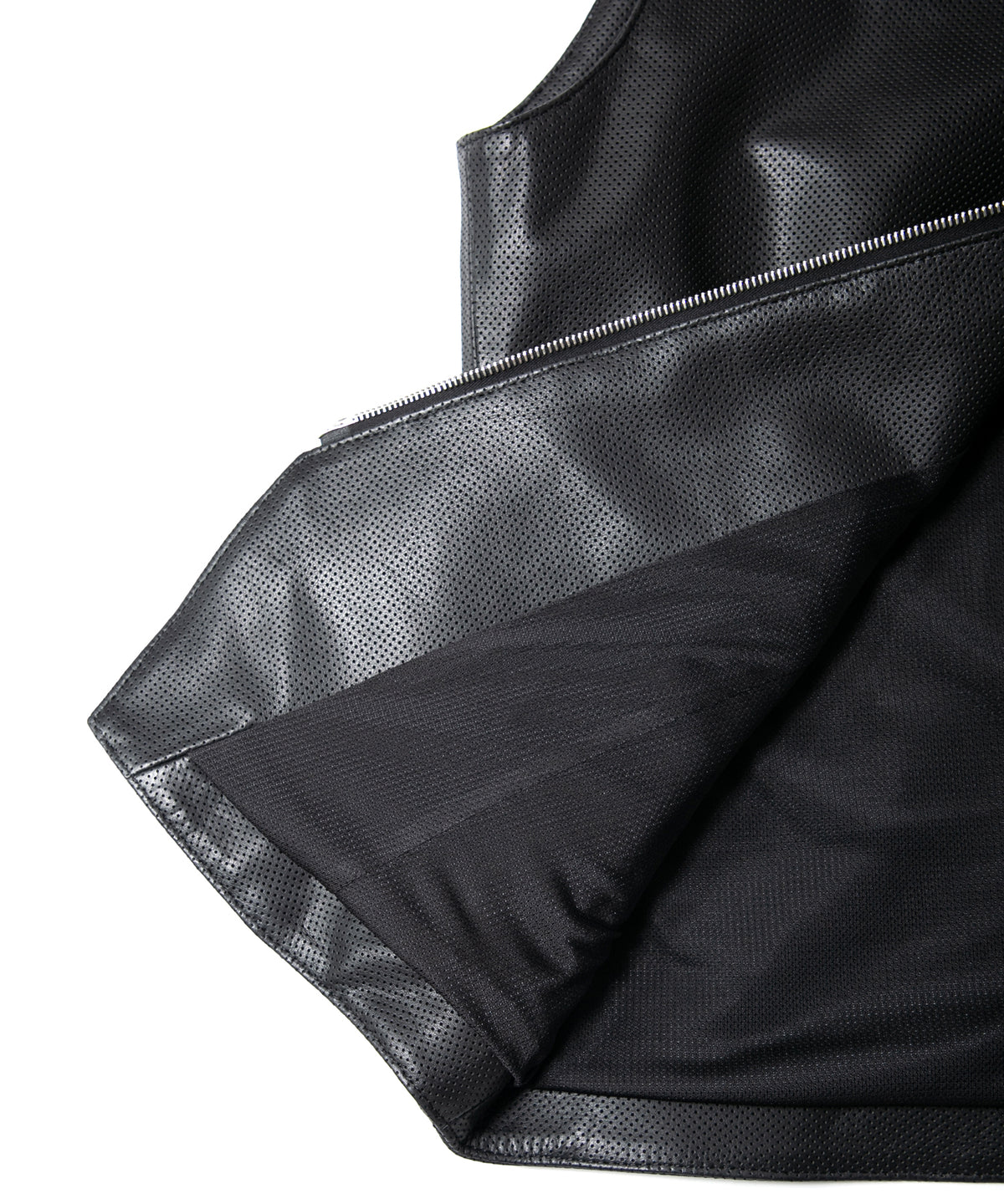 Hole-Punched Oil Calfskin BENNY Zipup Vest - BLACK