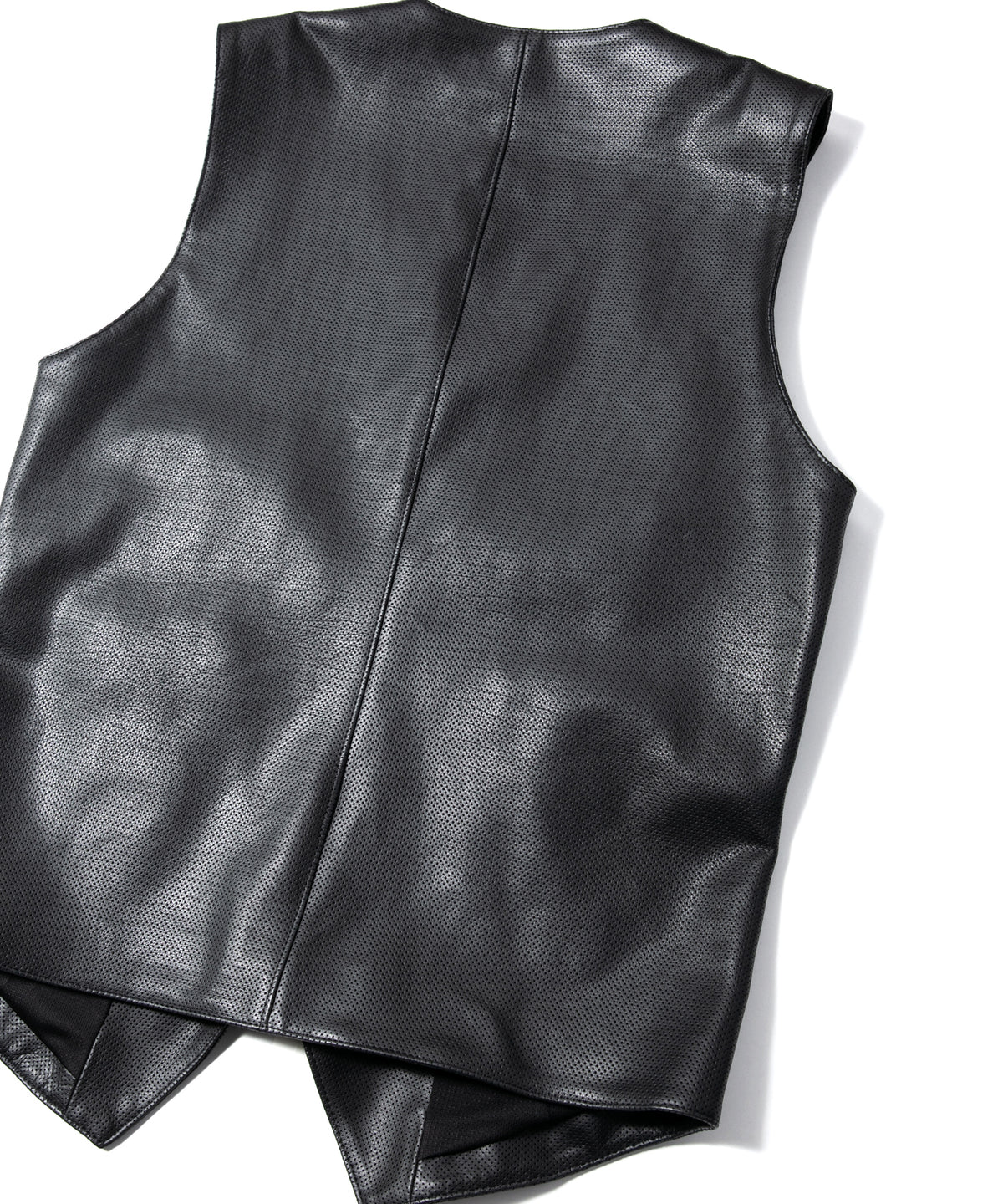 Hole-Punched Oil Calfskin BENNY Zipup Vest - BLACK