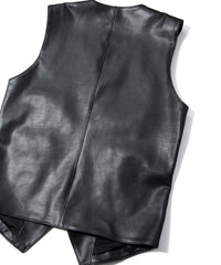 Hole-Punched Oil Calfskin BENNY Zipup Vest - BLACK