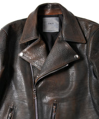 フルベジタブルタンニン鞣し ダブルショルダー 燃焼製品染め Burning Dyed  HI-FLYER ダブルライダースジャケット- NIGHTFALL NAVY