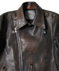 フルベジタブルタンニン鞣し イタリアン シュリンク ダブルショルダー 燃焼製品染め Burning Dyed  HI-FLYER Grande Fit ダブルライダースジャケット - NIGHTFALL NAVY