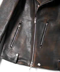 フルベジタブルタンニン鞣し ダブルショルダー 燃焼製品染め Burning Dyed  HI-FLYER ダブルライダースジャケット- NIGHTFALL NAVY