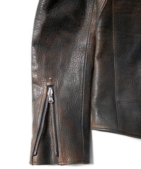 フルベジタブルタンニン鞣し イタリアン シュリンク ダブルショルダー 燃焼製品染め Burning Dyed  HI-FLYER Grande Fit ダブルライダースジャケット - NIGHTFALL NAVY