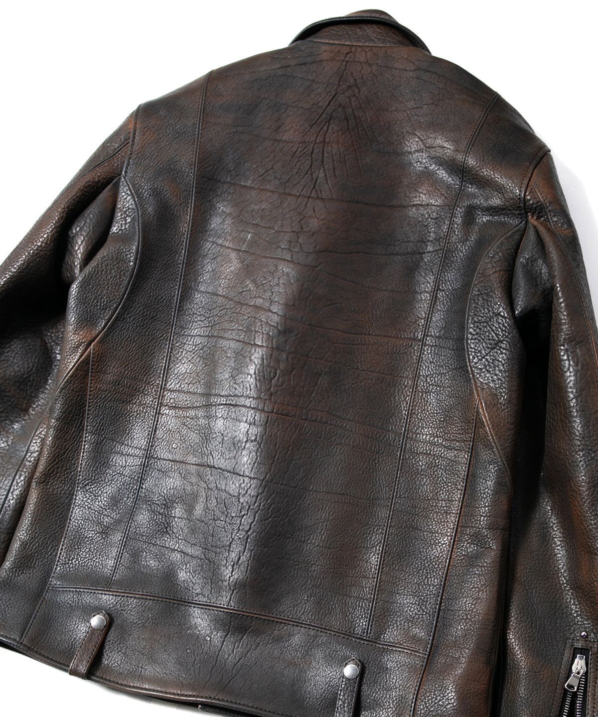 フルベジタブルタンニン鞣し イタリアン シュリンク ダブルショルダー 燃焼製品染め Burning Dyed  HI-FLYER Grande Fit ダブルライダースジャケット - NIGHTFALL NAVY