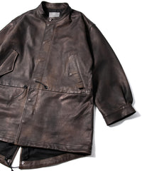 ハイブリッド タンニン鞣し カーフスキン 燃焼製品染め Burning Dyed  RUMBLE フィッシュテールコート - MILITARY BLACK