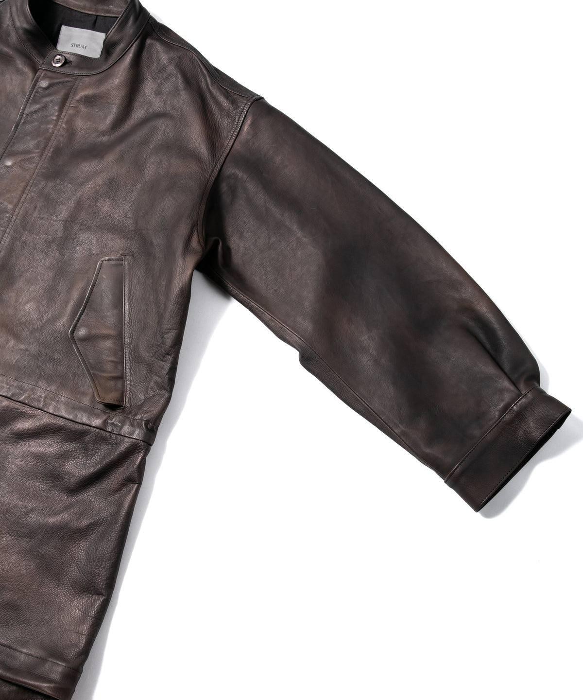 ハイブリッド タンニン鞣し カーフスキン 燃焼製品染め Burning Dyed  RUMBLE フィッシュテールコート - MILITARY BLACK