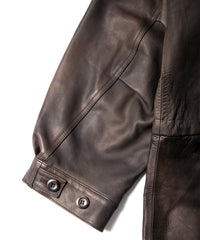 ハイブリッド タンニン鞣し カーフスキン 燃焼製品染め Burning Dyed  RUMBLE フィッシュテールコート - MILITARY BLACK