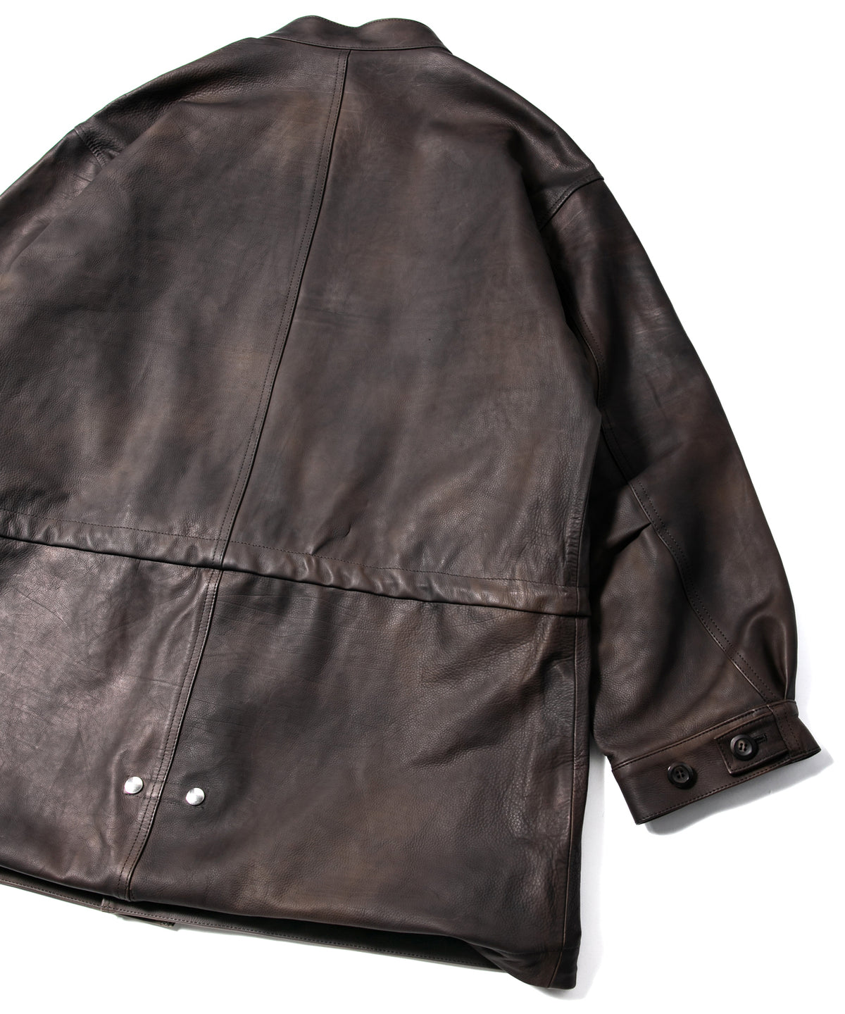 ハイブリッド タンニン鞣し カーフスキン 燃焼製品染め Burning Dyed  RUMBLE フィッシュテールコート - MILITARY BLACK