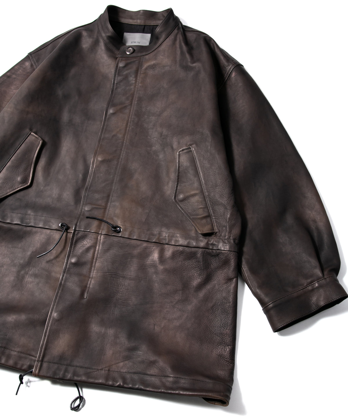 ハイブリッド タンニン鞣し カーフスキン 燃焼製品染め Burning Dyed  RUMBLE フィッシュテールコート - MILITARY BLACK
