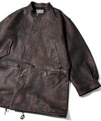 ハイブリッド タンニン鞣し カーフスキン 燃焼製品染め Burning Dyed  RUMBLE フィッシュテールコート - MILITARY BLACK
