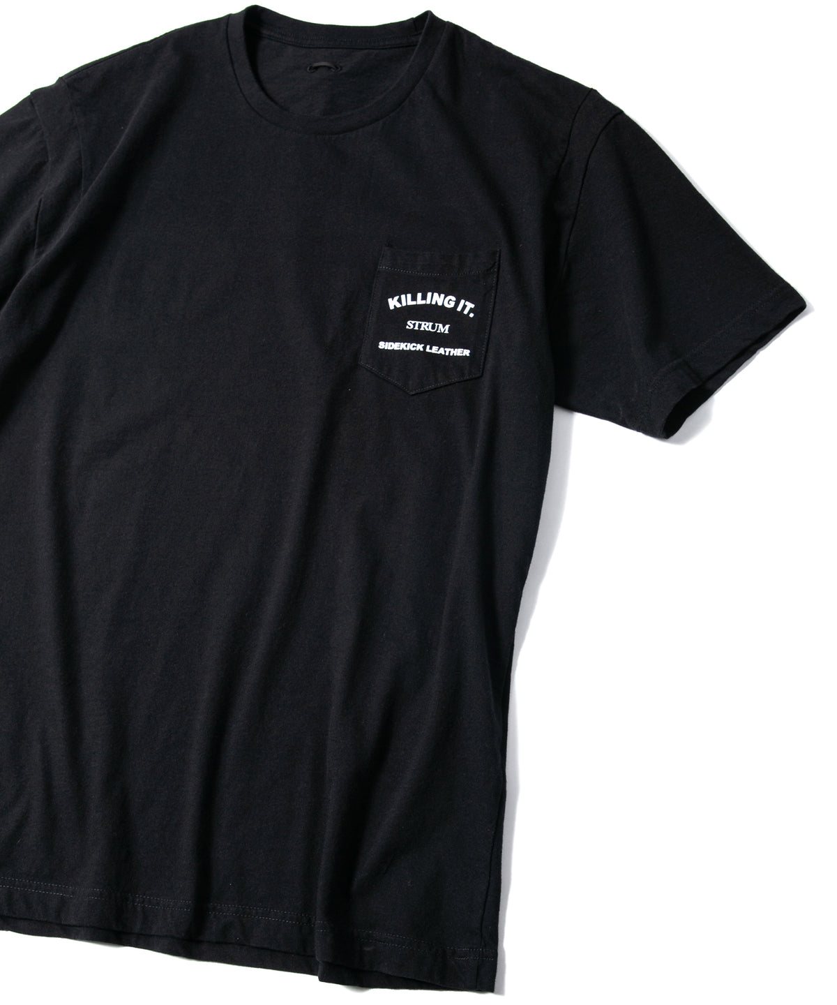 Natural Soft Cotton Chest Pocket Printed Crew Neck T-shirt (Just Fit) - BLACK