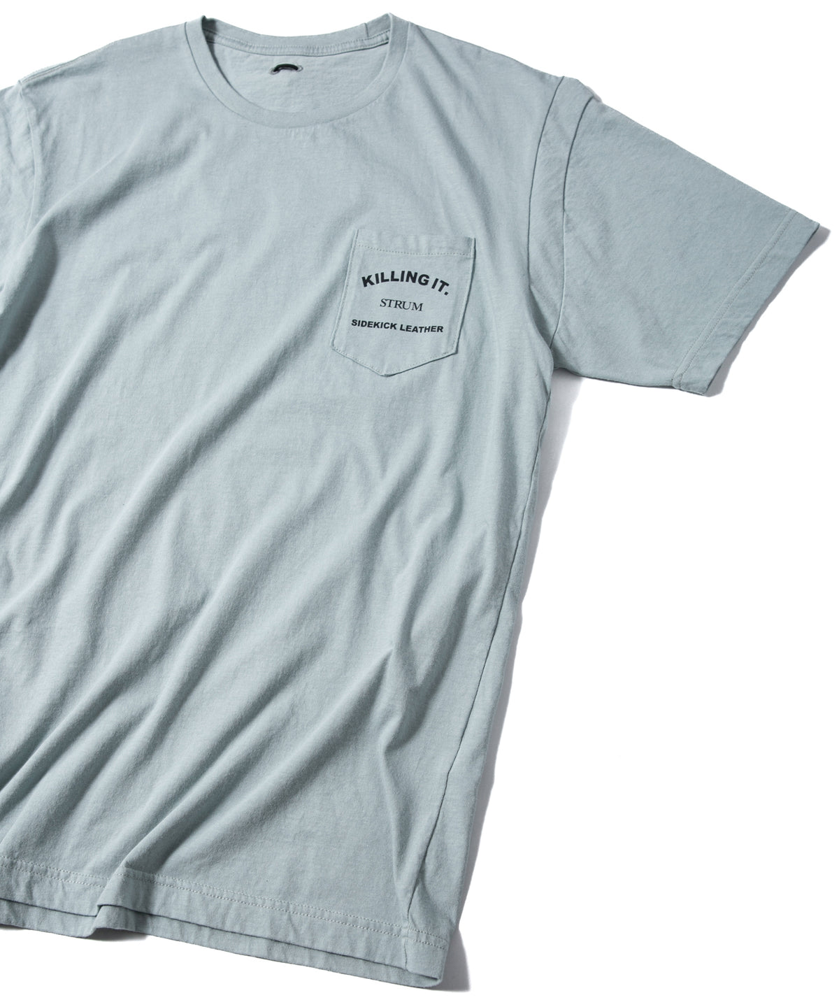 30/-ナチュラルソフト天竺 胸ポケット クルーネック プリントTシャツ（ジャストフィット） - GRAY GREEN