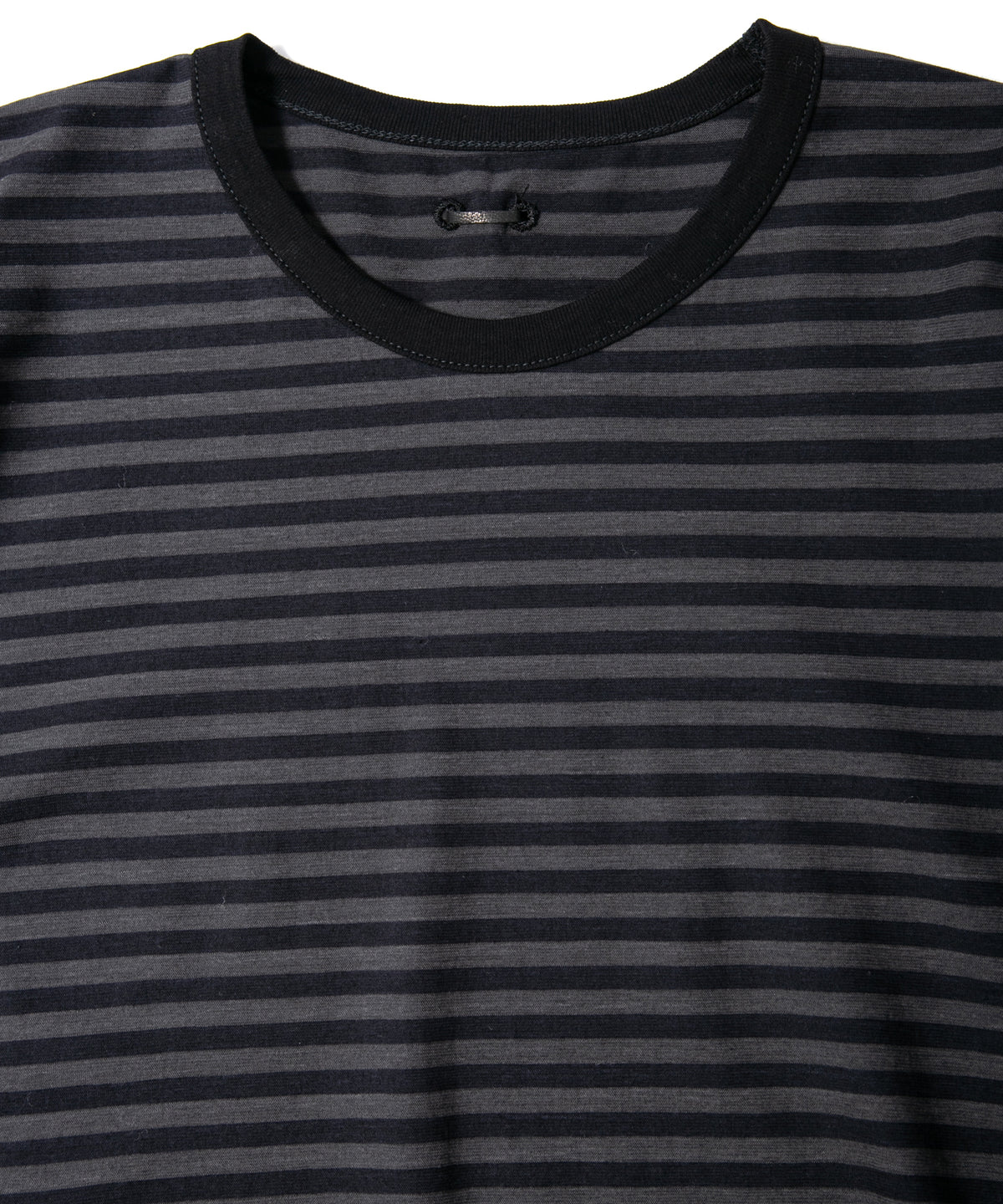 High Twisted Yarn Cotton Single Jersey Stripes Crew Neck T-shirt  (Just Fit) - BLACK × GRAY