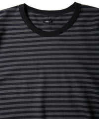 High Twisted Yarn Cotton Single Jersey Stripes Crew Neck T-shirt  (Just Fit) - BLACK × GRAY
