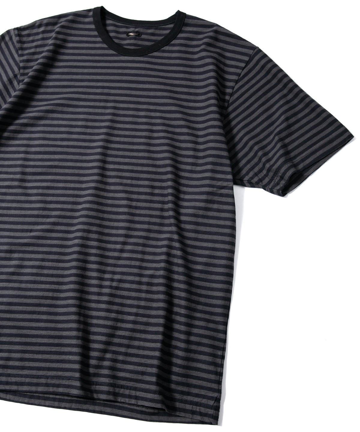 High Twisted Yarn Cotton Single Jersey Stripes Crew Neck T-shirt  (Just Fit) - BLACK × GRAY